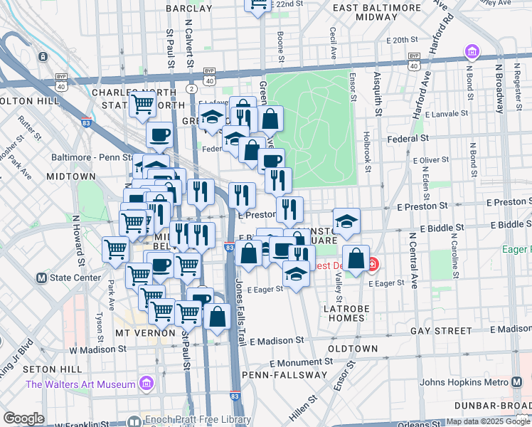map of restaurants, bars, coffee shops, grocery stores, and more near 101 Independence Avenue Southeast in Washington