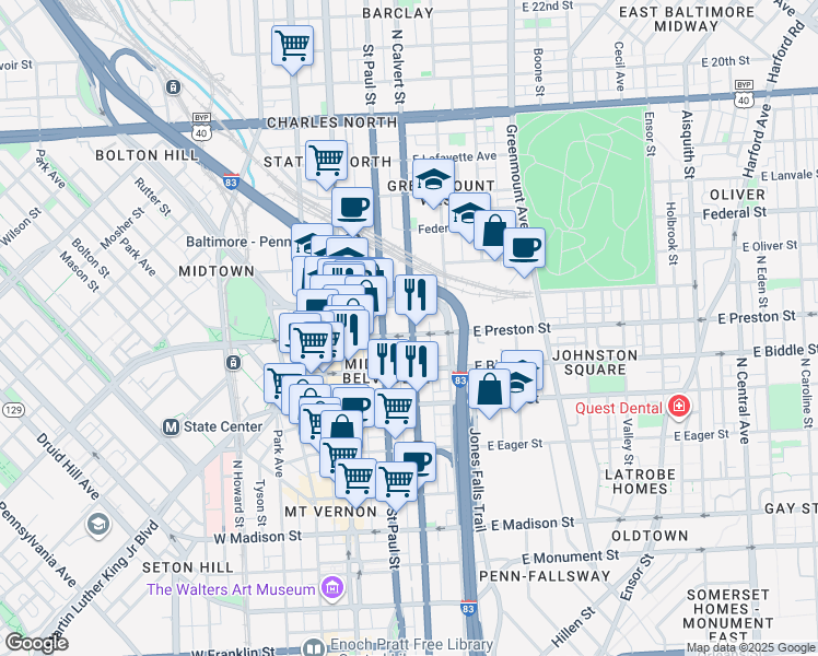 map of restaurants, bars, coffee shops, grocery stores, and more near 101 Independence Avenue Southeast in Washington