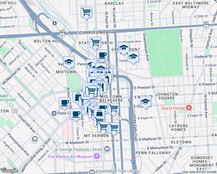 map of restaurants, bars, coffee shops, grocery stores, and more near 101 Independence Avenue Southeast in Washington