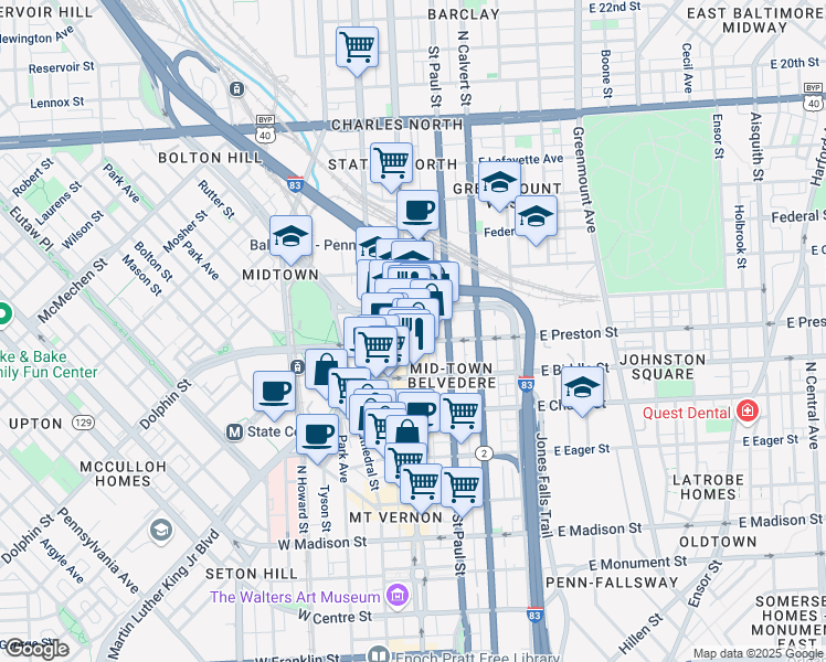map of restaurants, bars, coffee shops, grocery stores, and more near 101 Independence Avenue Southeast in Washington