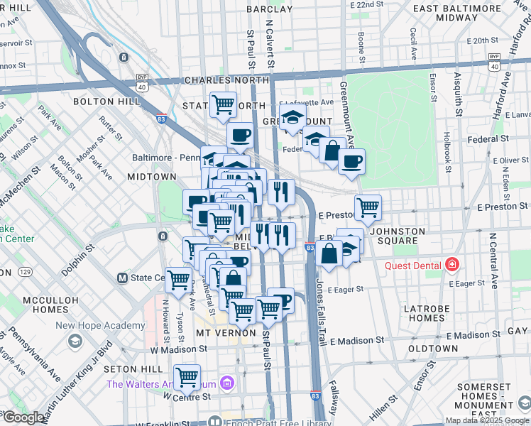 map of restaurants, bars, coffee shops, grocery stores, and more near 101 Independence Avenue Southeast in Washington
