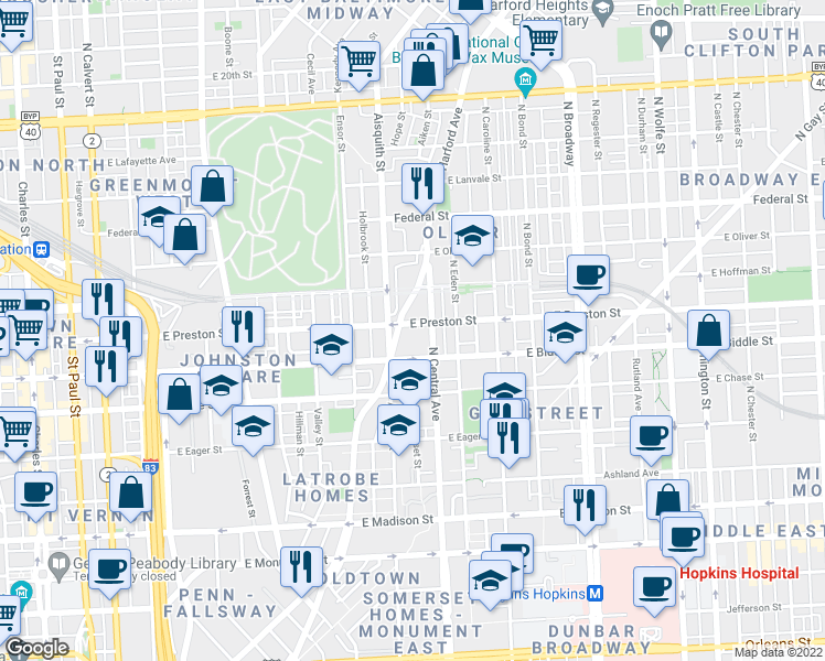 map of restaurants, bars, coffee shops, grocery stores, and more near 101 Independence Avenue Southeast in Washington