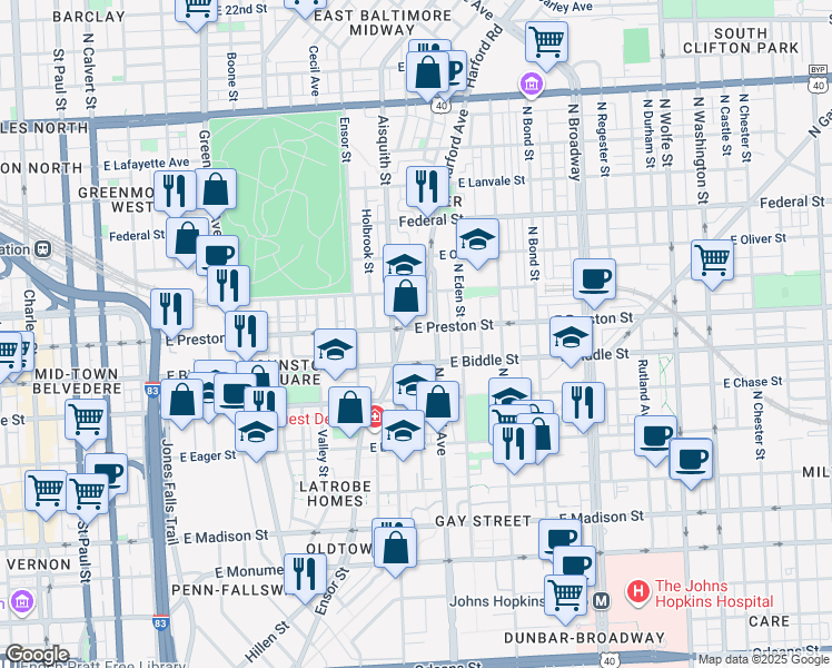 map of restaurants, bars, coffee shops, grocery stores, and more near 101 Independence Avenue Southeast in Washington