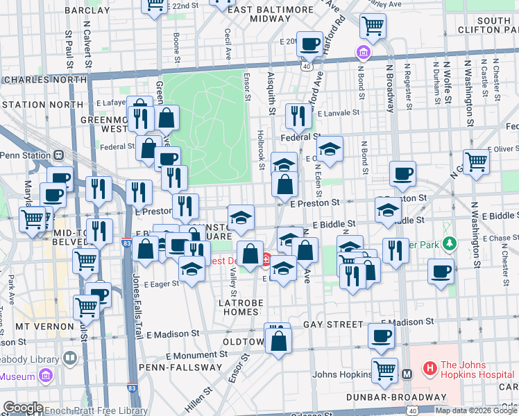 map of restaurants, bars, coffee shops, grocery stores, and more near 101 Independence Avenue Southeast in Washington