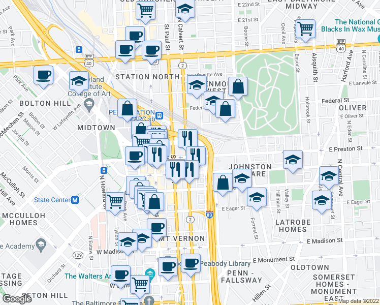 map of restaurants, bars, coffee shops, grocery stores, and more near 101 Independence Avenue Southeast in Washington