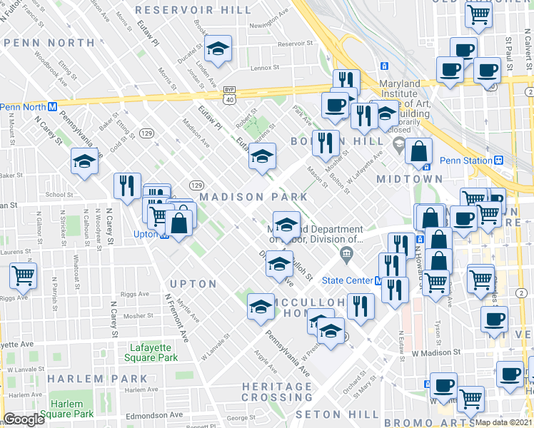 map of restaurants, bars, coffee shops, grocery stores, and more near 101 Independence Avenue Southeast in Washington