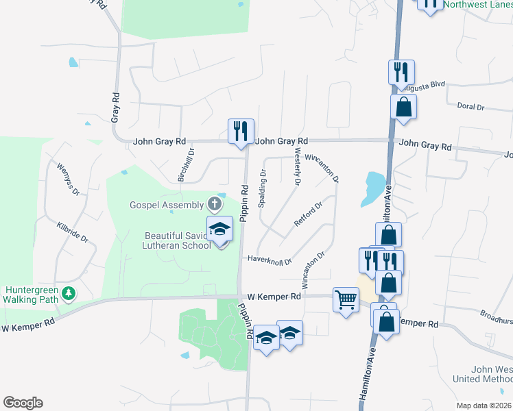 map of restaurants, bars, coffee shops, grocery stores, and more near 12068 Pippin Road in Cincinnati