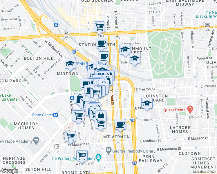 map of restaurants, bars, coffee shops, grocery stores, and more near 101 Independence Avenue Southeast in Washington