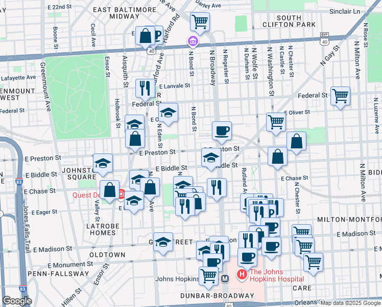 map of restaurants, bars, coffee shops, grocery stores, and more near 101 Independence Avenue Southeast in Washington