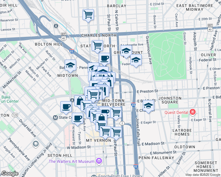 map of restaurants, bars, coffee shops, grocery stores, and more near 101 Independence Avenue Southeast in Washington
