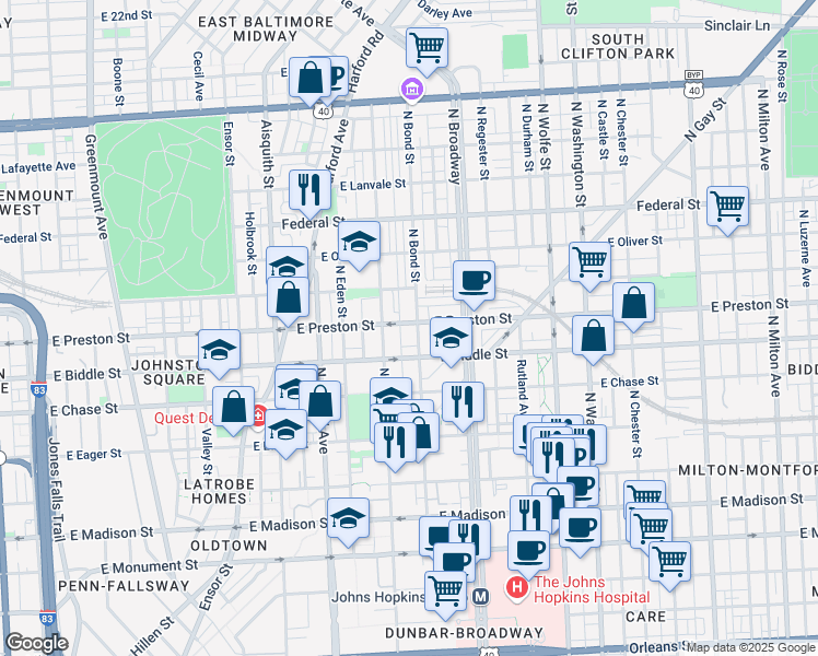map of restaurants, bars, coffee shops, grocery stores, and more near 101 Independence Avenue Southeast in Washington