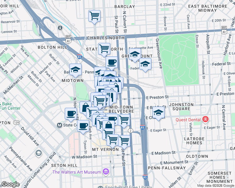 map of restaurants, bars, coffee shops, grocery stores, and more near 101 Independence Avenue Southeast in Washington