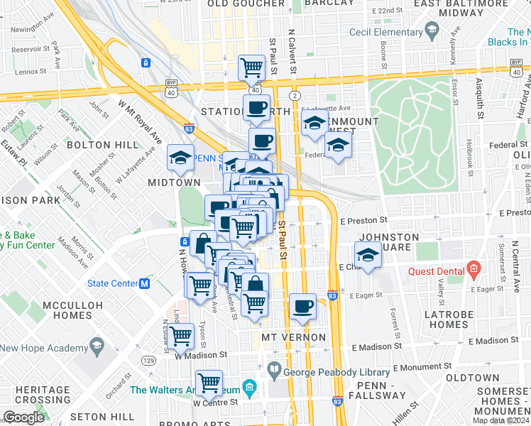 map of restaurants, bars, coffee shops, grocery stores, and more near 101 Independence Avenue Southeast in Washington