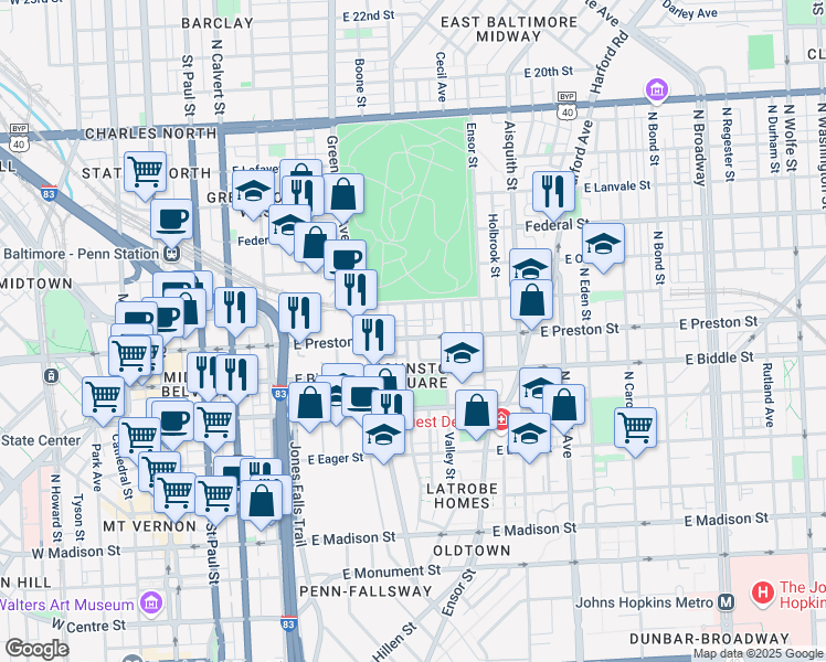 map of restaurants, bars, coffee shops, grocery stores, and more near 101 Independence Avenue Southeast in Washington