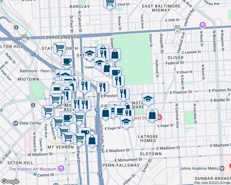 map of restaurants, bars, coffee shops, grocery stores, and more near 101 Independence Avenue Southeast in Washington