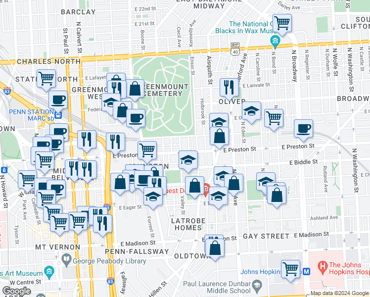 map of restaurants, bars, coffee shops, grocery stores, and more near 101 Independence Avenue Southeast in Washington