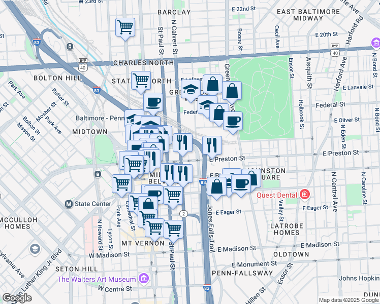 map of restaurants, bars, coffee shops, grocery stores, and more near 101 Independence Avenue Southeast in Washington