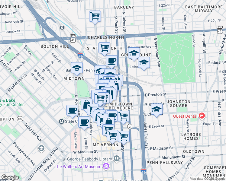 map of restaurants, bars, coffee shops, grocery stores, and more near 101 Independence Avenue Southeast in Washington