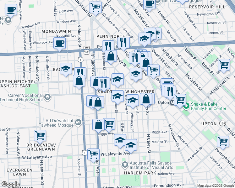 map of restaurants, bars, coffee shops, grocery stores, and more near 101 Independence Avenue Southeast in Washington