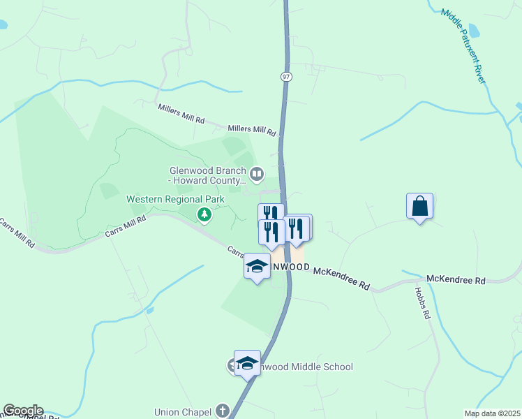 map of restaurants, bars, coffee shops, grocery stores, and more near 2400 Route 97 in Cooksville