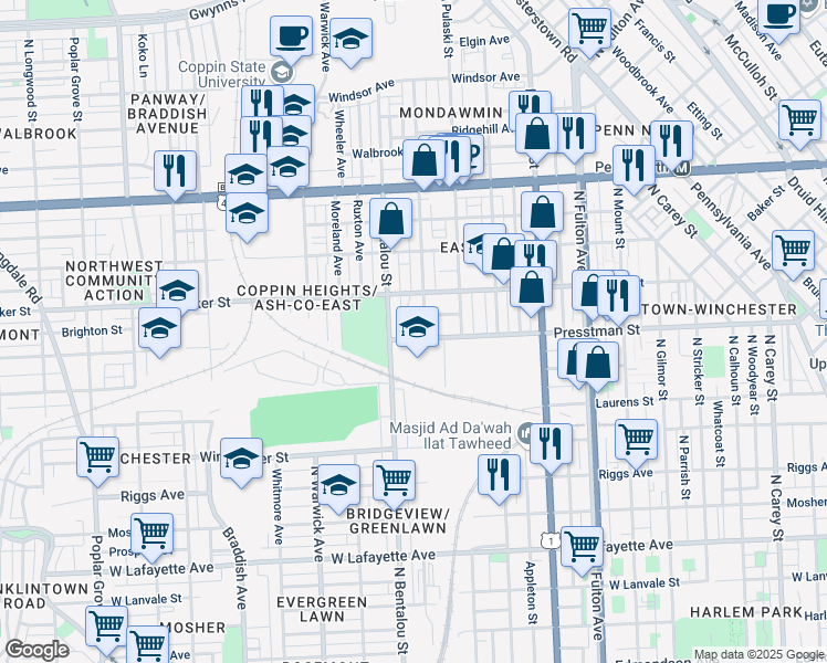 map of restaurants, bars, coffee shops, grocery stores, and more near 101 Independence Avenue Southeast in Washington
