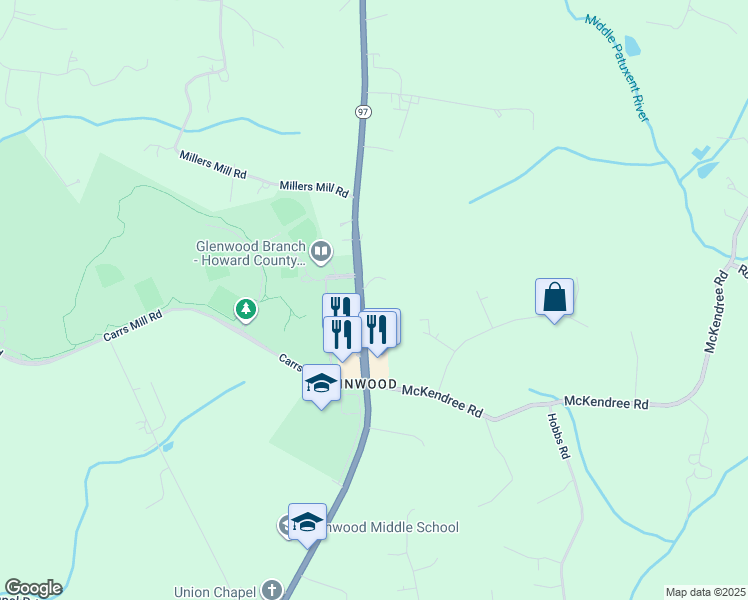 map of restaurants, bars, coffee shops, grocery stores, and more near 2397 Route 97 in Cooksville