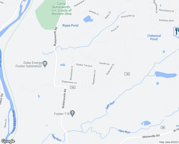 map of restaurants, bars, coffee shops, grocery stores, and more near 1138 Linford Circle in Maineville