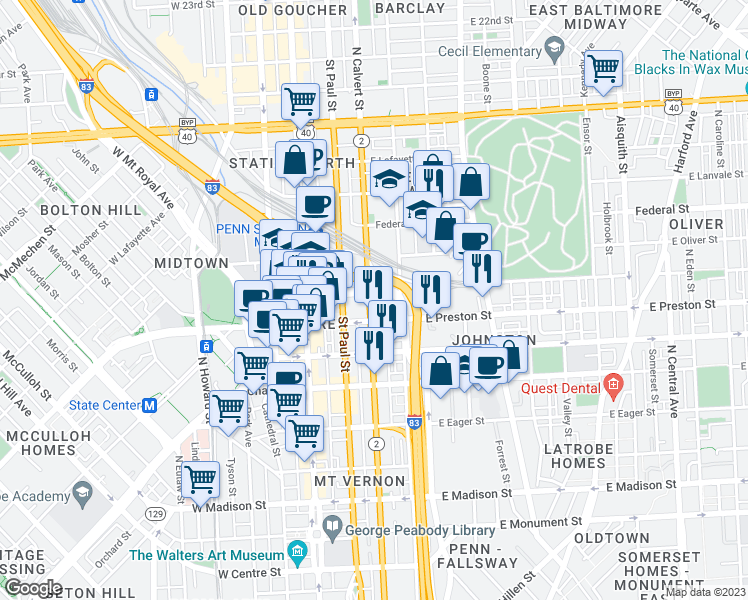 map of restaurants, bars, coffee shops, grocery stores, and more near 101 Independence Avenue Southeast in Washington