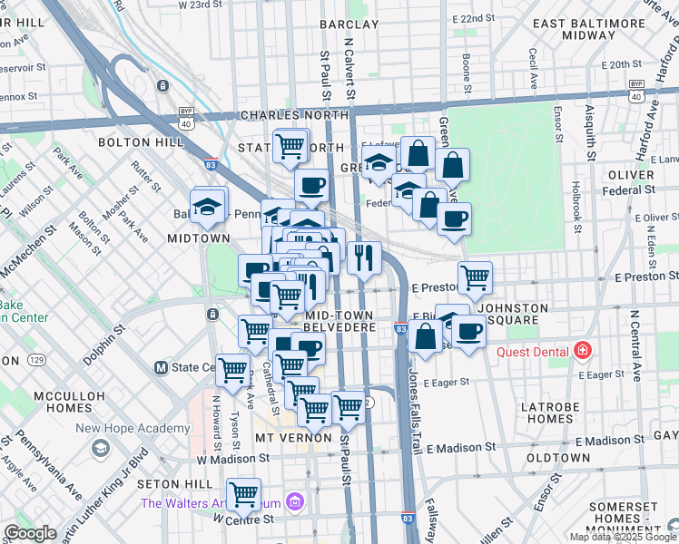 map of restaurants, bars, coffee shops, grocery stores, and more near 101 Independence Avenue Southeast in Washington