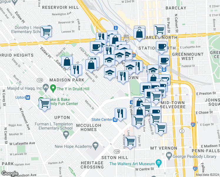 map of restaurants, bars, coffee shops, grocery stores, and more near 101 Independence Avenue Southeast in Washington