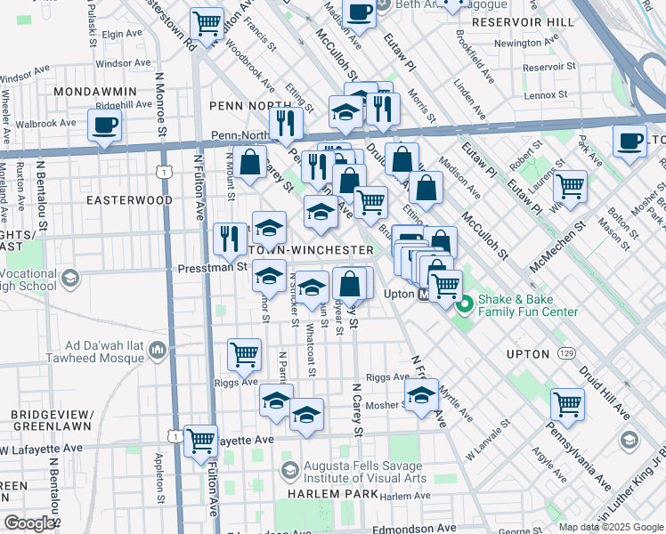 map of restaurants, bars, coffee shops, grocery stores, and more near 101 Independence Avenue Southeast in Washington