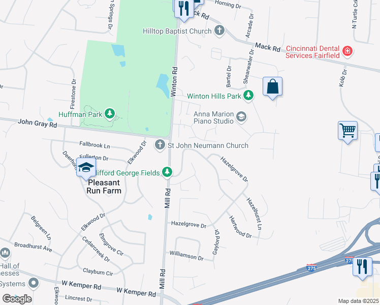map of restaurants, bars, coffee shops, grocery stores, and more near 1515 Forester Drive in Cincinnati