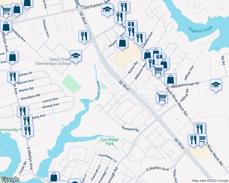 map of restaurants, bars, coffee shops, grocery stores, and more near 770 Seawall Road in Essex