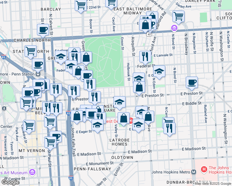 map of restaurants, bars, coffee shops, grocery stores, and more near 101 Independence Avenue Southeast in Washington