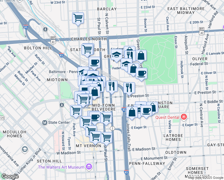 map of restaurants, bars, coffee shops, grocery stores, and more near 101 Independence Avenue Southeast in Washington