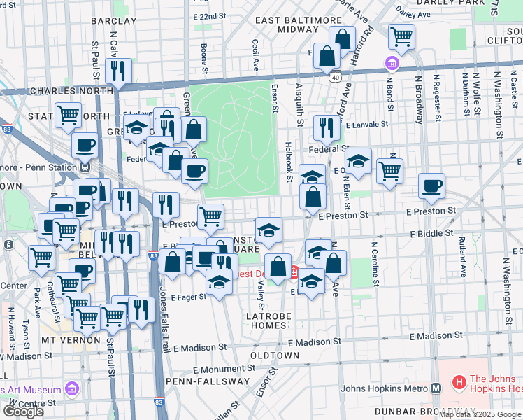 map of restaurants, bars, coffee shops, grocery stores, and more near 101 Independence Avenue Southeast in Washington