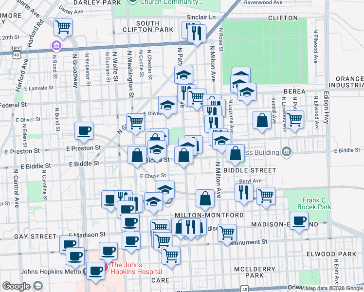 map of restaurants, bars, coffee shops, grocery stores, and more near 101 Independence Avenue Southeast in Washington