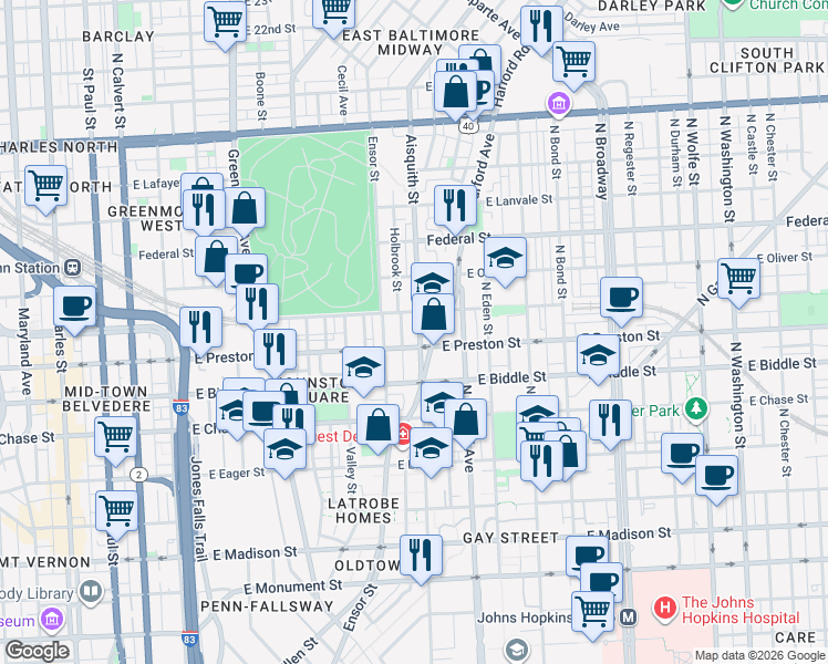 map of restaurants, bars, coffee shops, grocery stores, and more near 101 Independence Avenue Southeast in Washington