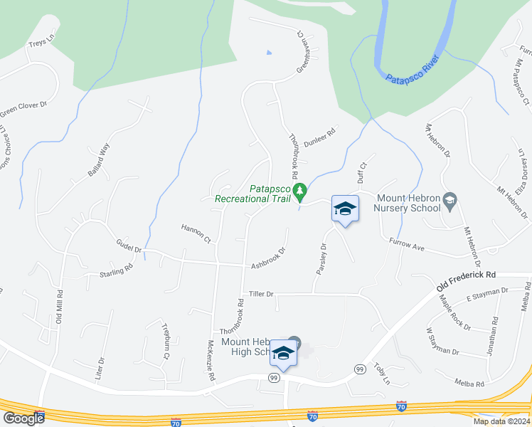 map of restaurants, bars, coffee shops, grocery stores, and more near 2697 Thornbrook Road in Ellicott City