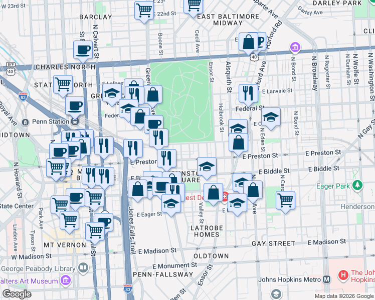 map of restaurants, bars, coffee shops, grocery stores, and more near 101 Independence Avenue Southeast in Washington