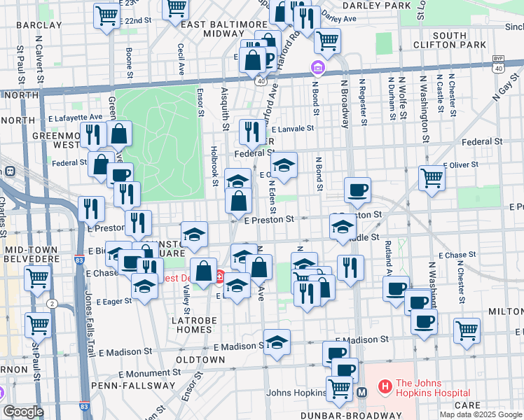map of restaurants, bars, coffee shops, grocery stores, and more near 101 Independence Avenue Southeast in Washington