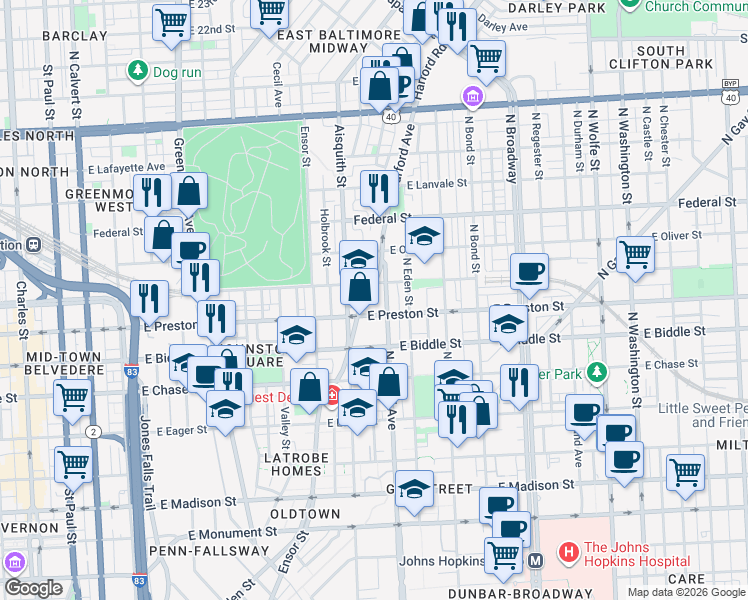 map of restaurants, bars, coffee shops, grocery stores, and more near 101 Independence Avenue Southeast in Washington