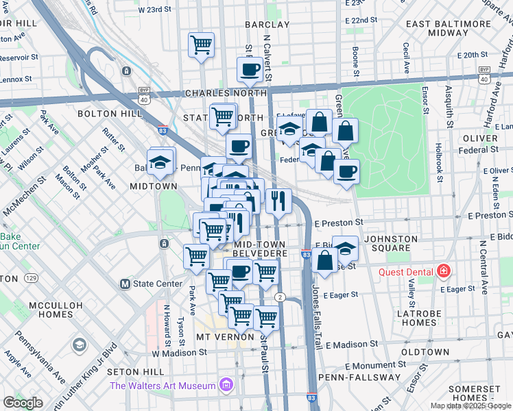 map of restaurants, bars, coffee shops, grocery stores, and more near 101 Independence Avenue Southeast in Washington