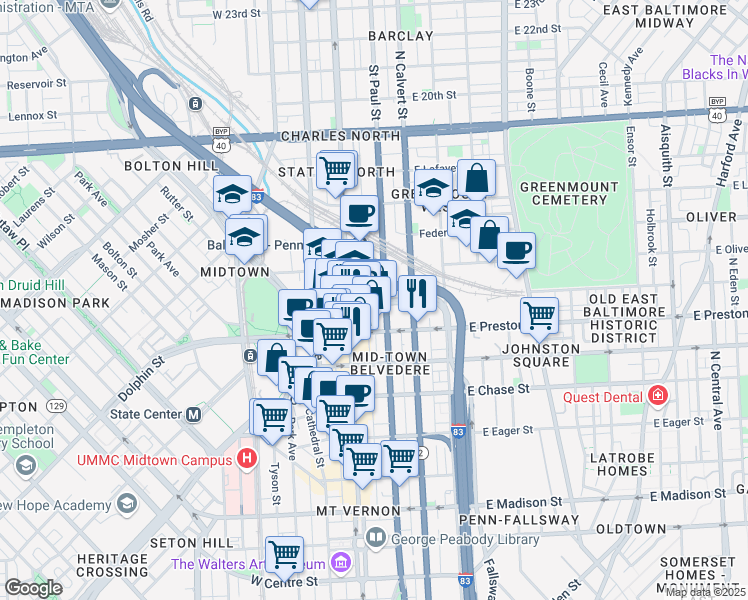 map of restaurants, bars, coffee shops, grocery stores, and more near 101 Independence Avenue Southeast in Washington