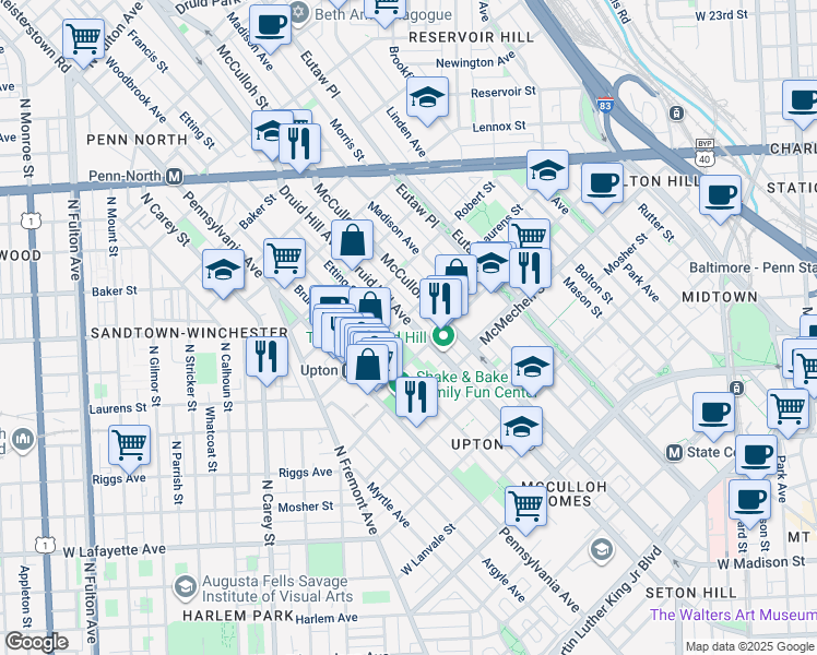 map of restaurants, bars, coffee shops, grocery stores, and more near 101 Independence Avenue Southeast in Washington