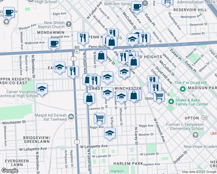 map of restaurants, bars, coffee shops, grocery stores, and more near 101 Independence Avenue Southeast in Washington