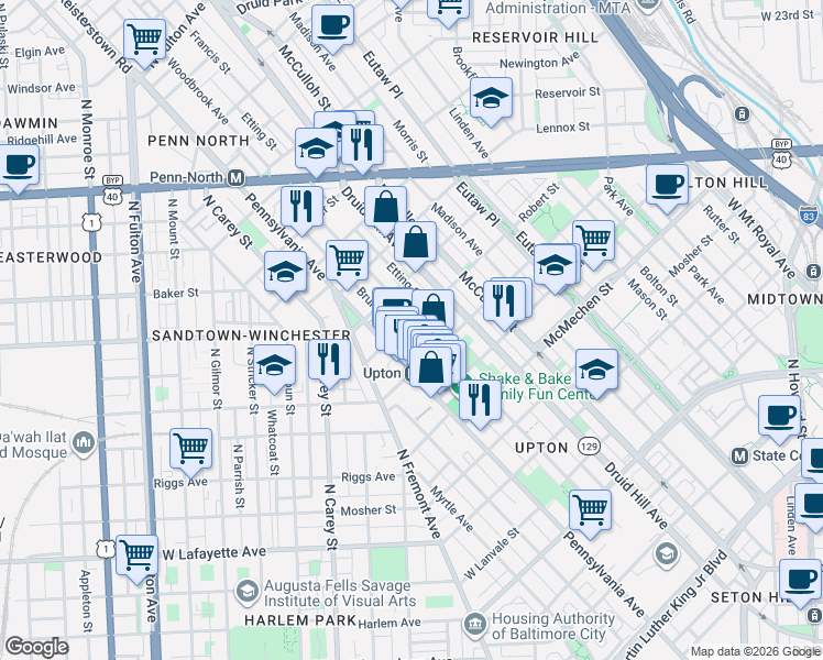 map of restaurants, bars, coffee shops, grocery stores, and more near 101 Independence Avenue Southeast in Washington
