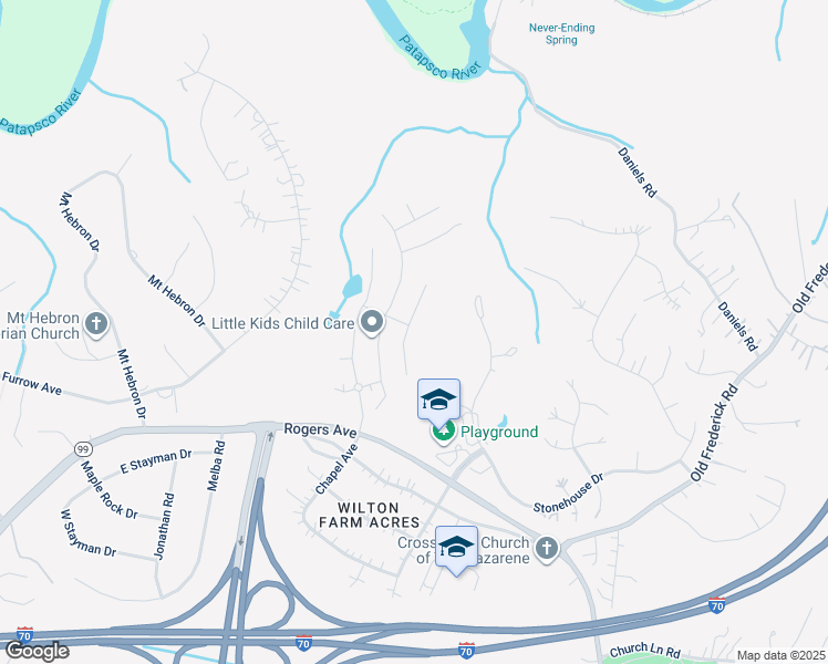 map of restaurants, bars, coffee shops, grocery stores, and more near 2540 River Ridge Trail in Ellicott City