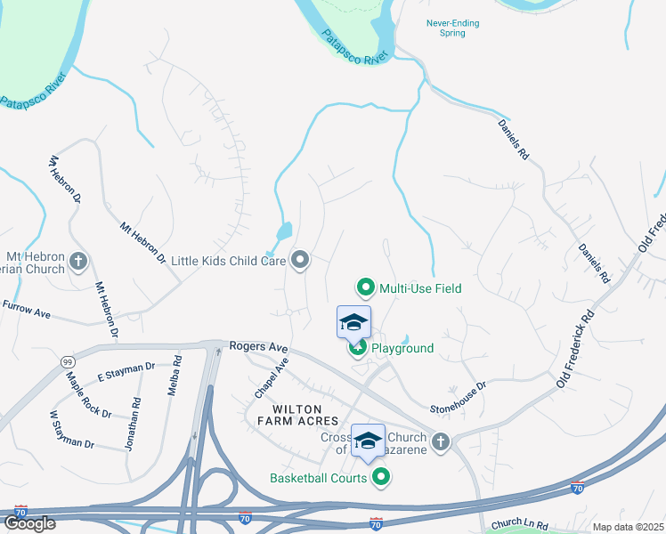 map of restaurants, bars, coffee shops, grocery stores, and more near 2540 River Ridge Trail in Ellicott City