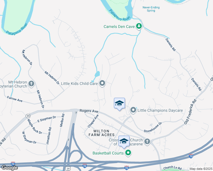 map of restaurants, bars, coffee shops, grocery stores, and more near 2458 Vineyard Springs Way in Ellicott City